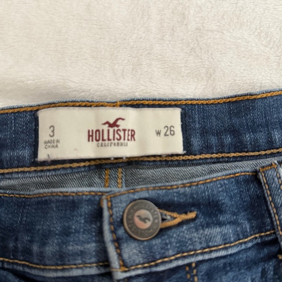 SOLD DO NOT BUY Hollister Women's Dark Blue Ultra Ultra Low Waisted Jean Shorts - Picture 4 of 5